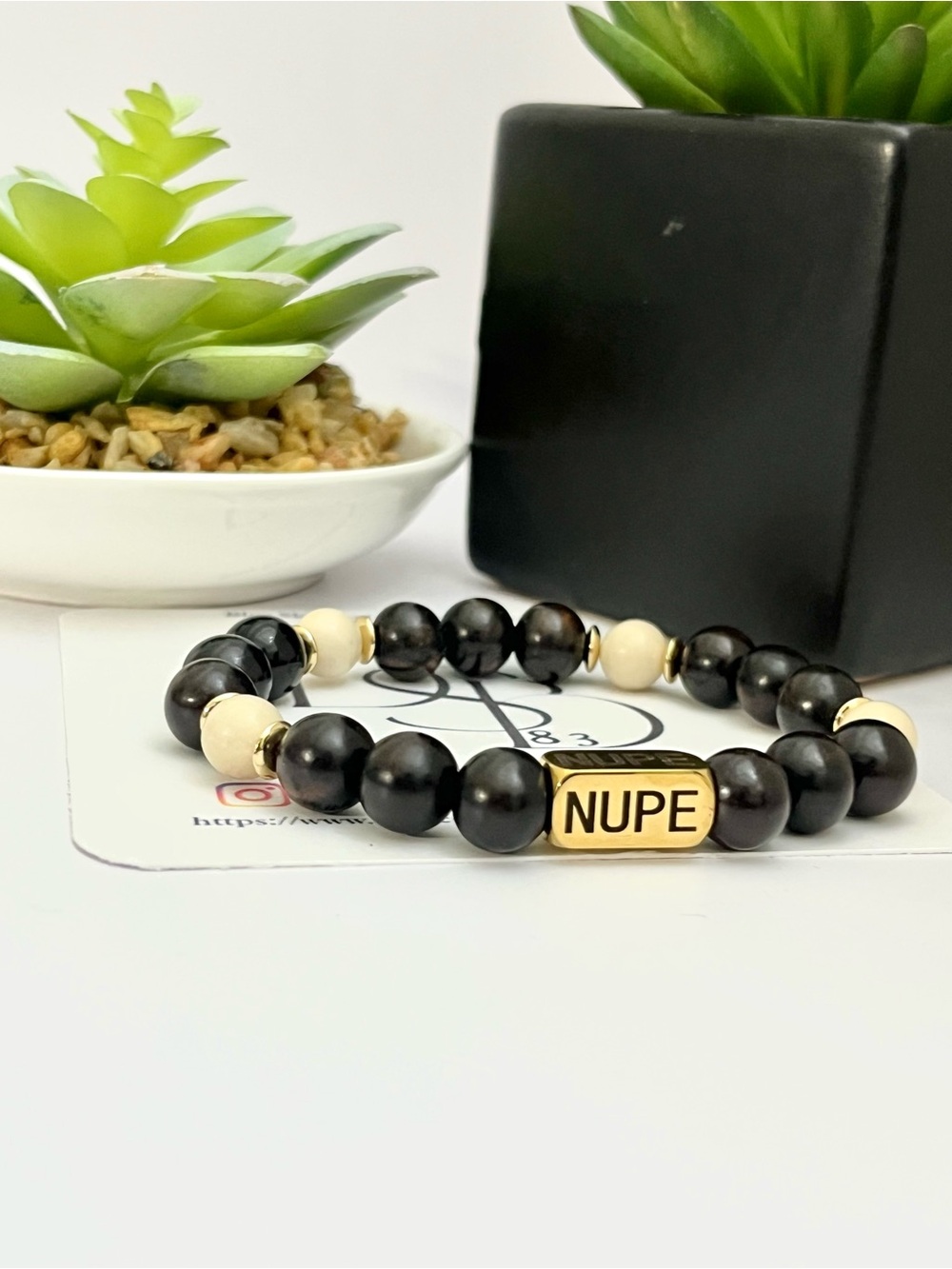 Kappa Alpha Psi Nupe Ebony Wood and Cream Beaded Men’s Bracelet